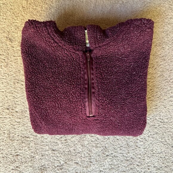 Cabelas Sweatshirt Womens Large Hoodie 1/4 Zip High Pile Maroon Red Pockets - Picture 10 of 11